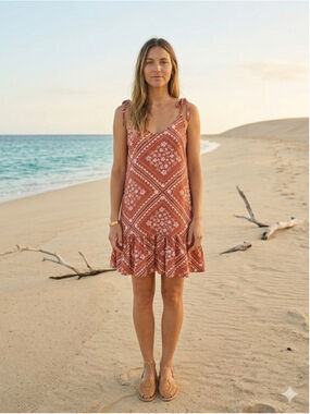 RIP CURL Dress Womens Small S Terracotta Orange Bandana Floral Beach Boho Mini